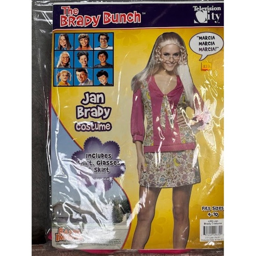 Rasta Imposta Jan Brady Costume‎ Shirt Glasses Skirt Sizes 4-10